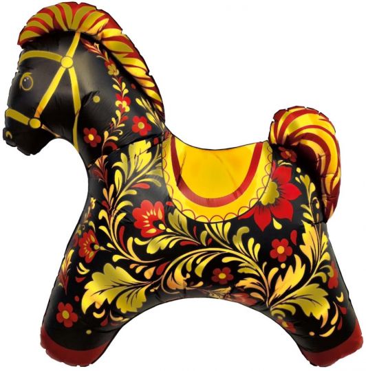 Лошадка русский узор золотой шар фольгированный фигурный с гелием