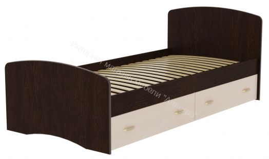 Кровать-6 одинарная (800/900*2000) с 2-мя ящиками Венге/Млечный дуб