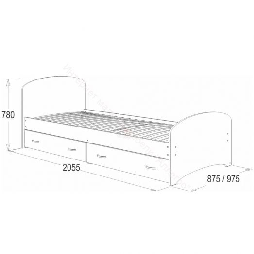 Кровать-6 одинарная (800/900*2000) с 2-мя ящиками Венге/Млечный дуб