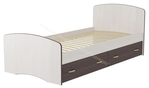 Кровать-6 одинарная (800/900*2000) с 2-мя ящиками Ясень анкор темный/Ясень анкор светлый