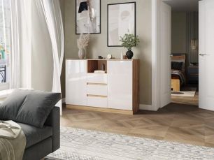 Тренто-2 Комод (ш1300*г435*в930мм) Дуб Вотан/Белый Глянец