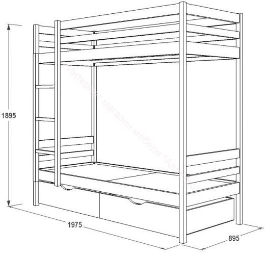 Кровать 2-х ярусная №1 из массива (800*1900) Фант