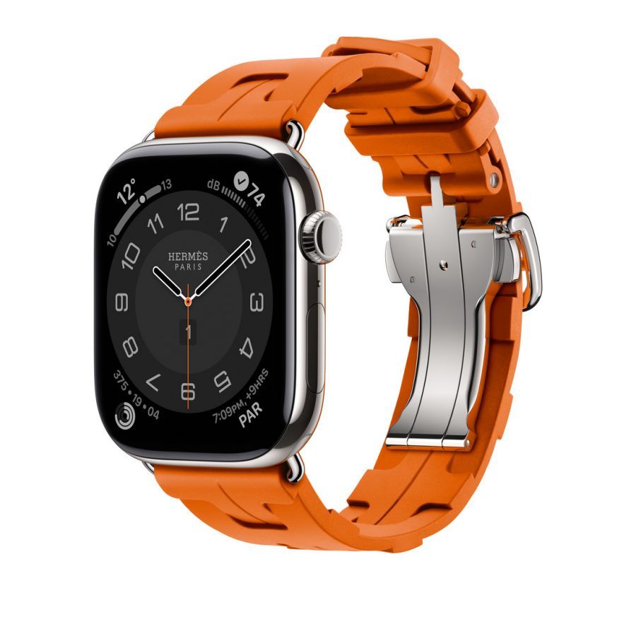 Часы Apple Watch Hermès Series 11 GPS + Cellular 46mm Silver Titanium Case with Orange Kilim Deployment Buckle