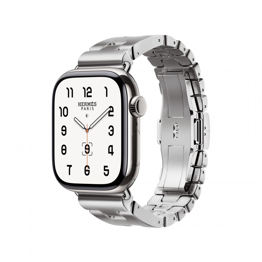 Часы Apple Watch Hermès Series 11 GPS + Cellular 42mm Silver Titanium Case with Stainless Steel Satiné Grand H (Размер S)