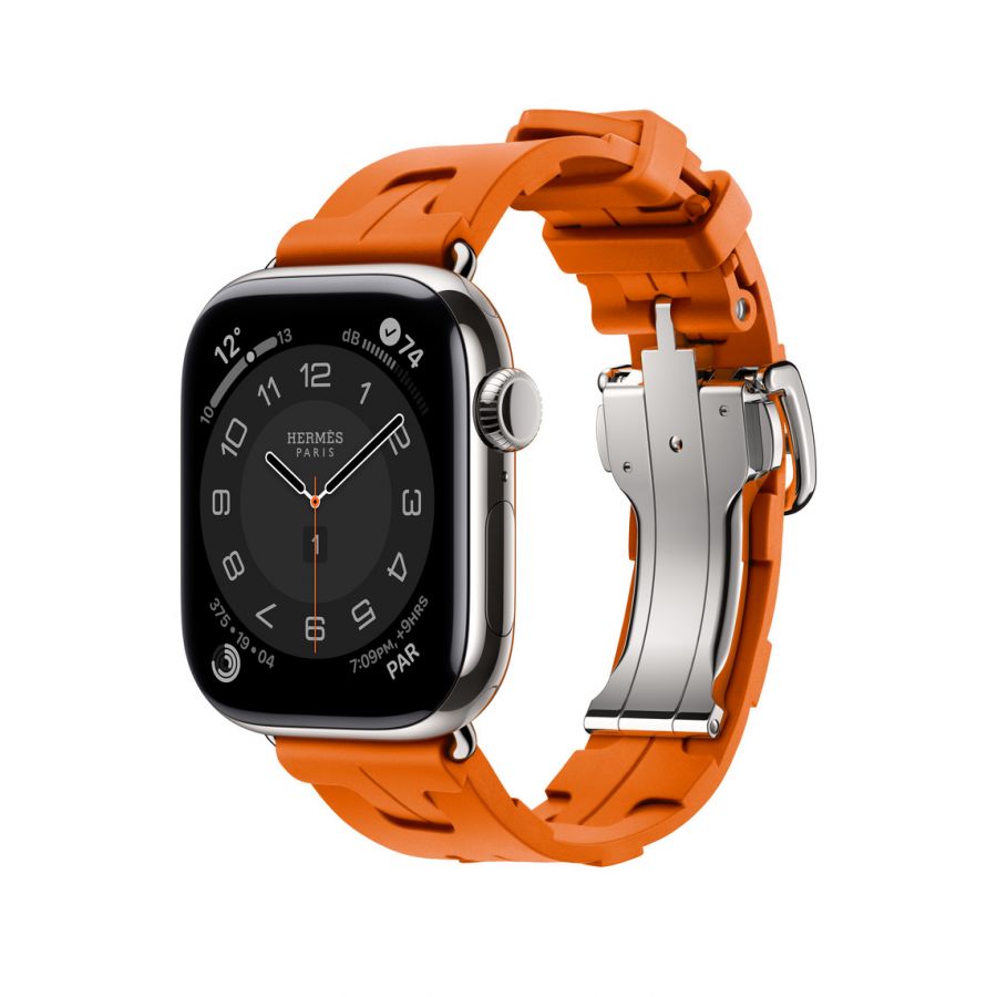Часы Apple Watch Hermès Series 11 GPS + Cellular 42mm Silver Titanium Case with Orange Kilim Deployment Buckle