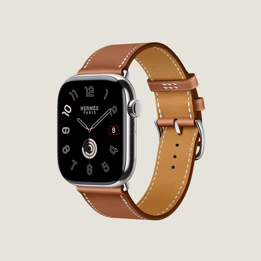 Часы Apple Watch Hermès Series 10 GPS + Cellular 46mm Silver Titanium Case with Gold Leather Single Tour