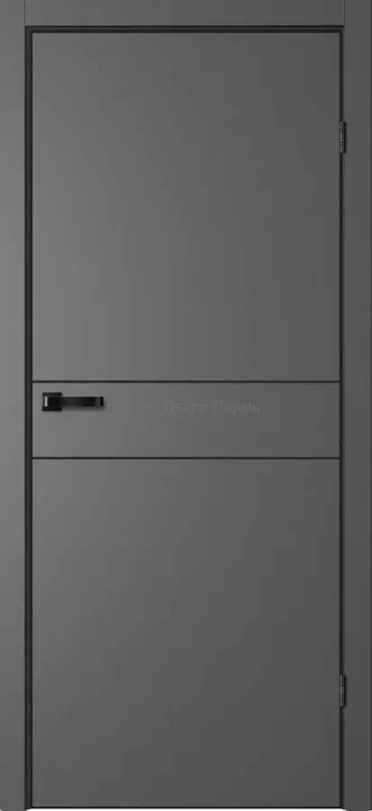 Межкомнатная дверь NEO 3 — минимализм, эмалит графит, стекло в уровень полотна