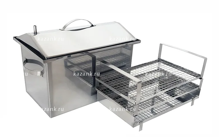 Коптильня универсальная, домик из нерж. стали 50х25х25 см г/з , термометр+х.к. 2 мм