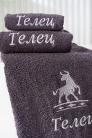 14418/10 Знаки зодиака полотенце махровое плотность 350гр [графит+телец]