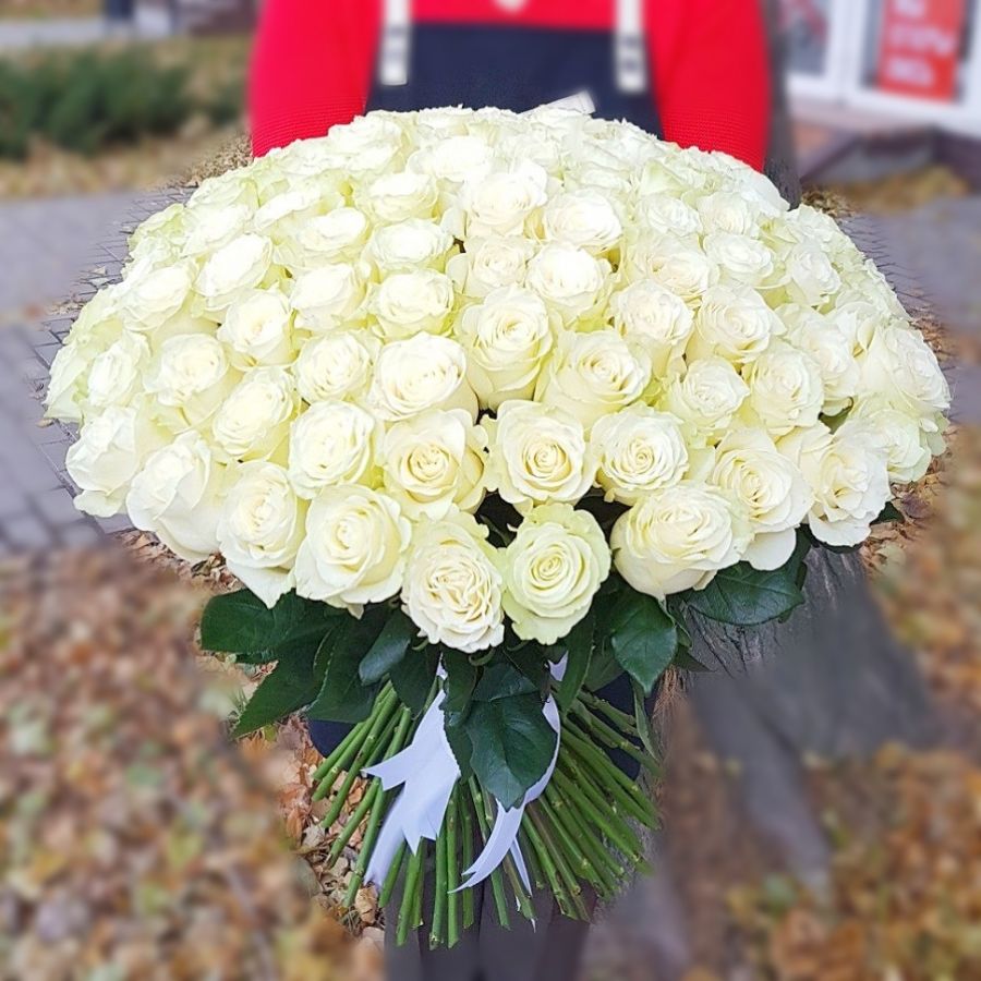 101 белая ПРЕМИУМ роза 70см