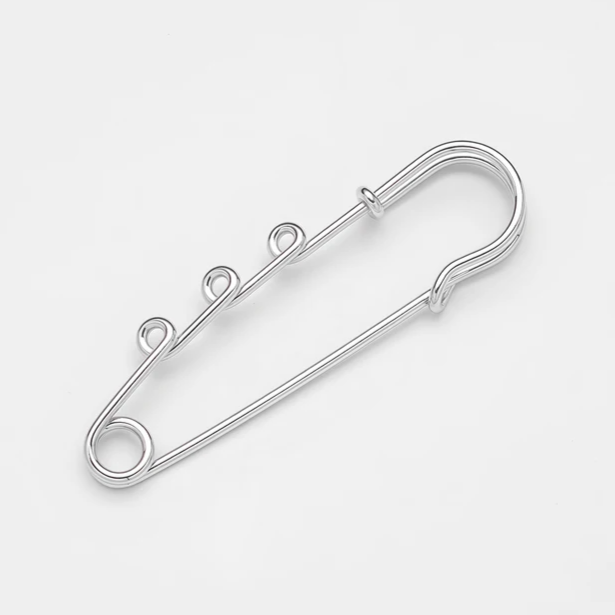 фото Основа для броши: Булавка декоративная с петлями для подвесок цвет серебро Разные размеры (REX.SP.S)