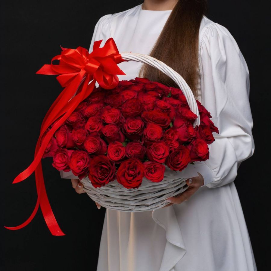 101 красная роза 40 см (Кения) в корзине