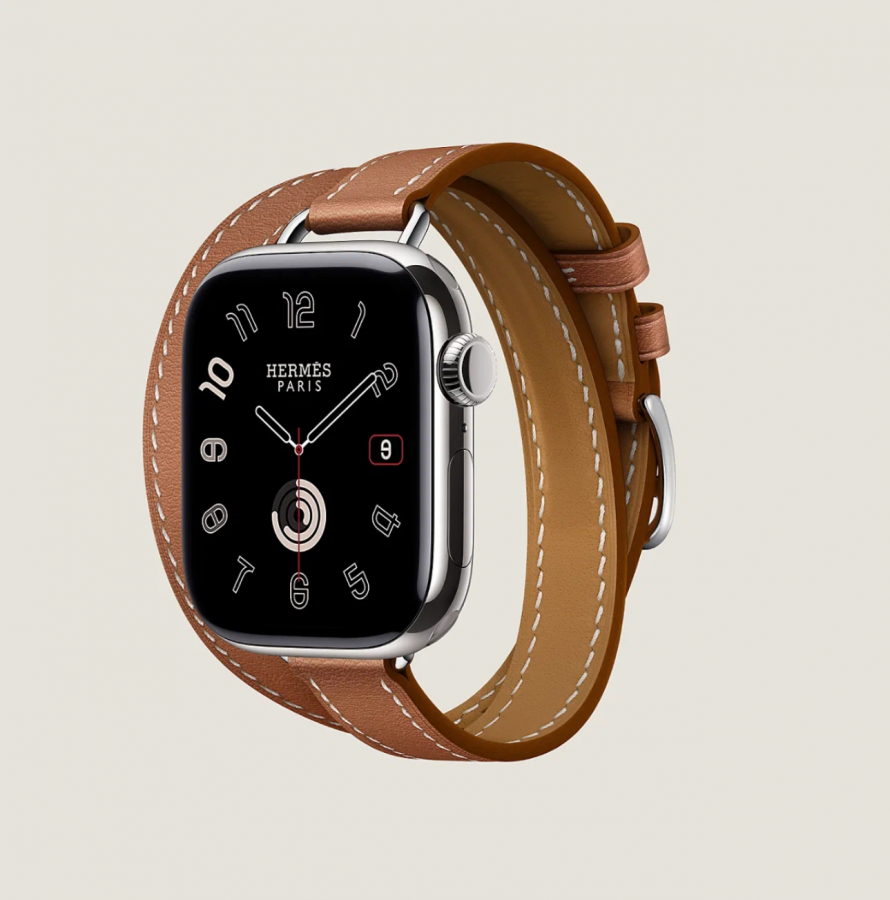 Часы Apple Watch Hermès Series 11 GPS + Cellular 42mm Silver Titanium Case with Gold Attelage Double Tour