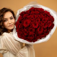 Красная роза 51 шт (60см, сорт Эксплорер)