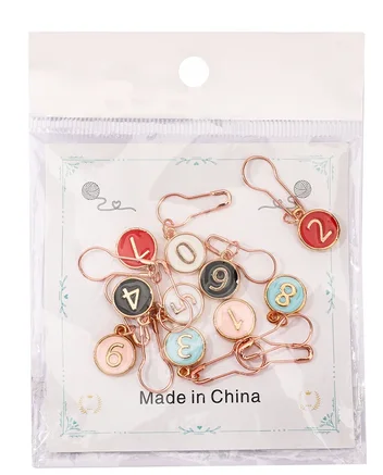 Маркеры для вязания БУЛАВКИ С ЦИФРАМИ металл 10 штук в наборе разные цвета (MKK-14)