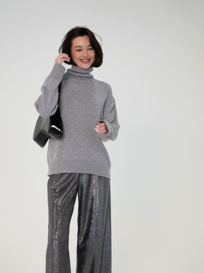 Брюки блестящие серые