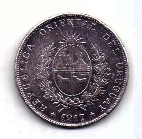 1 песо 1917 Уругвай XF Редкость