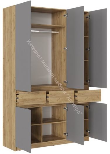 Шкаф 3-х створчатый ШК-002 "Бостон" Дуб крафт золотой/Шифер серый
