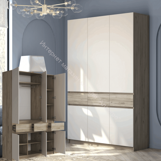 Шкаф 3-х створчатый ШК-002 "Бостон" Дуб крафт серый/Кашемир