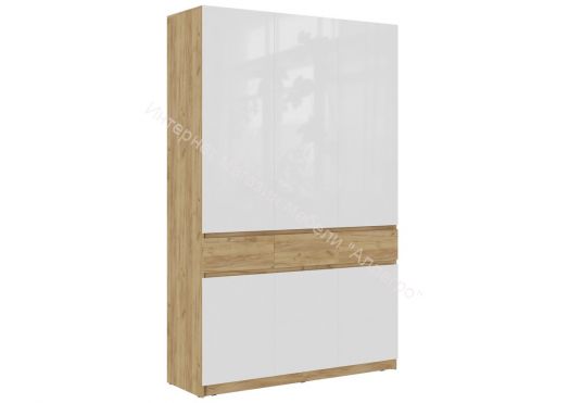 Шкаф 3-х створчатый ШК-002 "Бостон" Дуб крафт золотой/Белый глянец