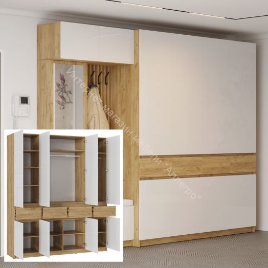 Шкаф 4-х створчатый ШК-004 "Бостон" Дуб крафт золотой/Белый глянец