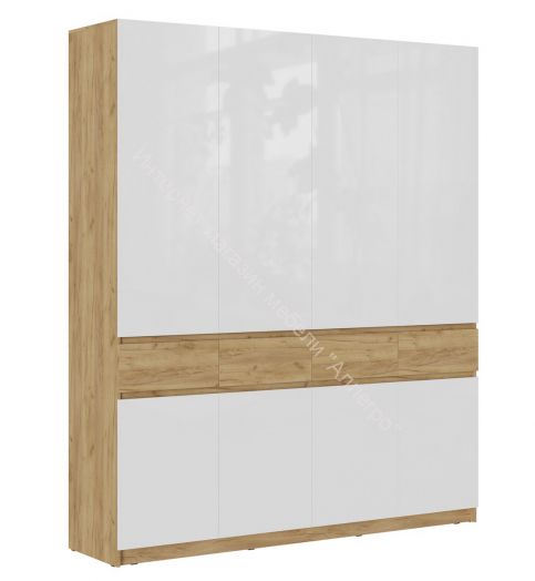 Шкаф 4-х створчатый ШК-004 "Бостон" Дуб крафт золотой/Белый глянец