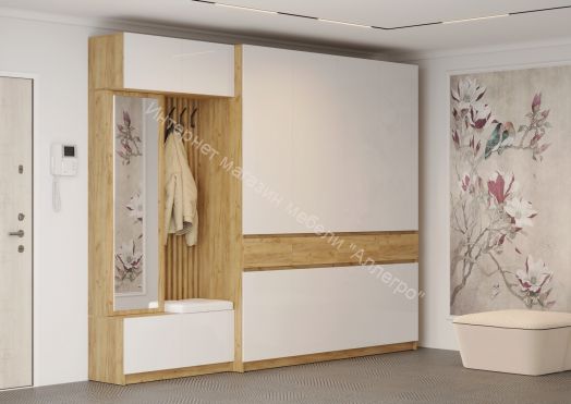 Шкаф 4-х створчатый ШК-004 "Бостон" Дуб крафт золотой/Белый глянец