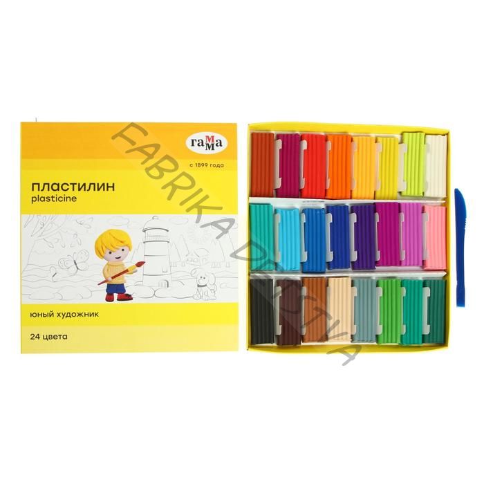 Пластилин «Гамма. Юный художник», 24 цвета, 336 г, со стеком, картонная упаковка