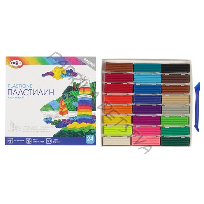 Пластилин «Гамма. Классический», 24 цвета, 480 г, со стеком