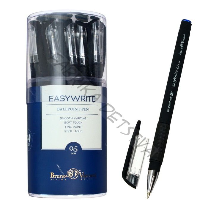 Ручка шариковая BrunoVisconti. EasyWrite Black, синий стержень, узел 0.5 мм, резиновый упор, матовый корпус