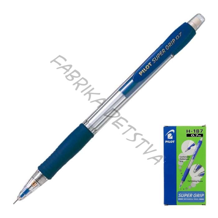 Карандаш механический Pilot. Super Grip, толщина грифеля 0.7 мм, резиновый упор, синий корпус