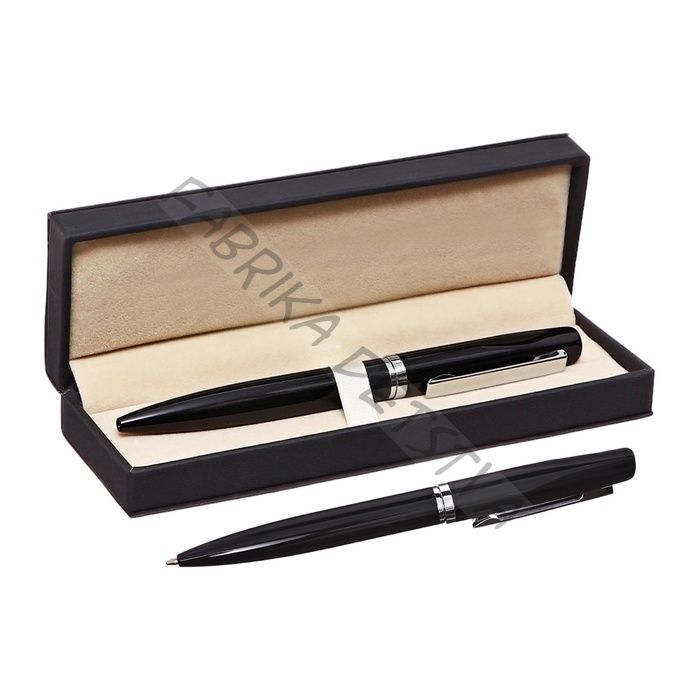 Ручка подарочная Calligrata «Люкс», шариковая, поворотная, в футляре кожзам, корпус чёрный с серебристым