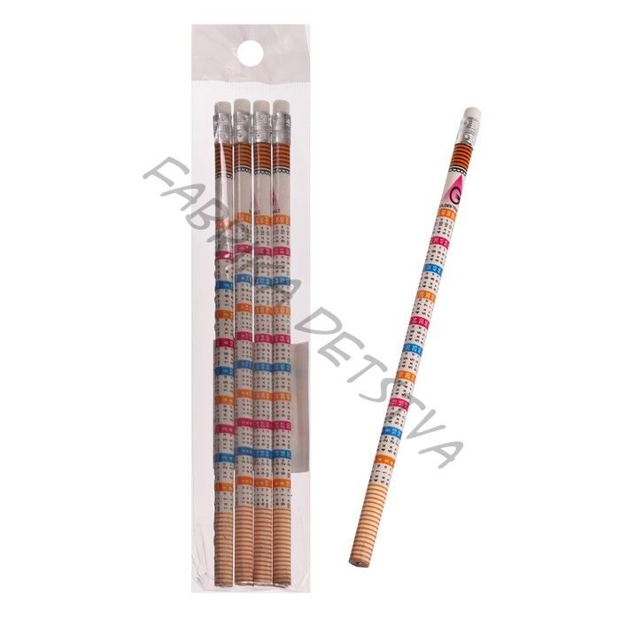 Набор чернографитных карандашей с ластиком и таблицей умножения, 4 штуки