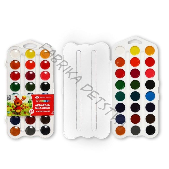 Акварель медовая «ЗХК. Цветик», 24 цвета, без кисти, белый пластиковый футляр