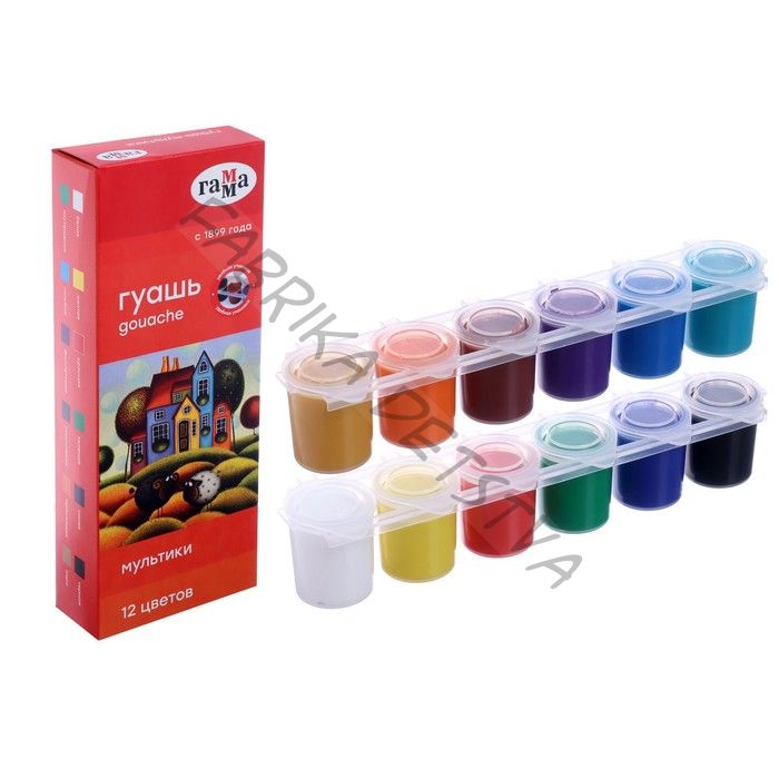 Гуашь 12 цветов x 15 мл «Гамма. Мультики», блок-тара, картонная упаковка 100222-12