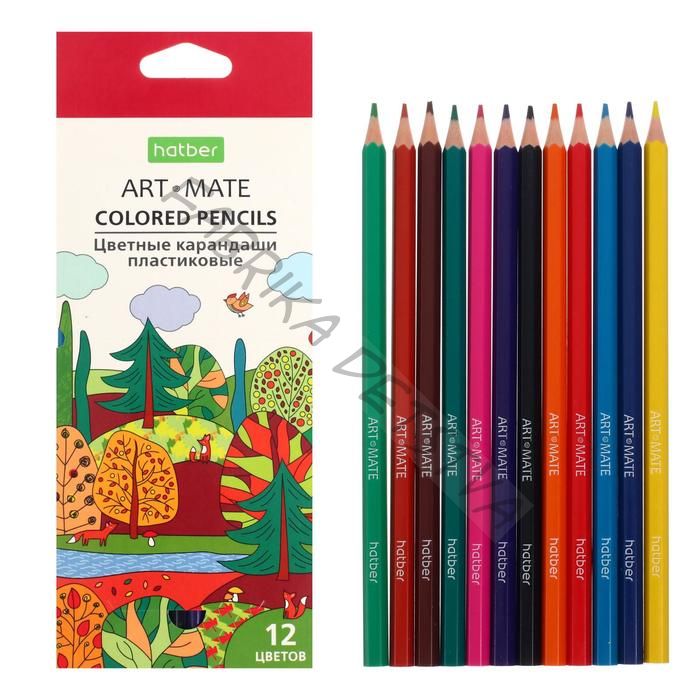 Карандаши цветные 12 цветов Hatber Mate пластиковые, с европодвесом