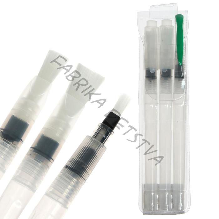 Набор кистей синтетика 3 штуки (№1,2,3) плоские с резервуаром для воды, туши, чернил