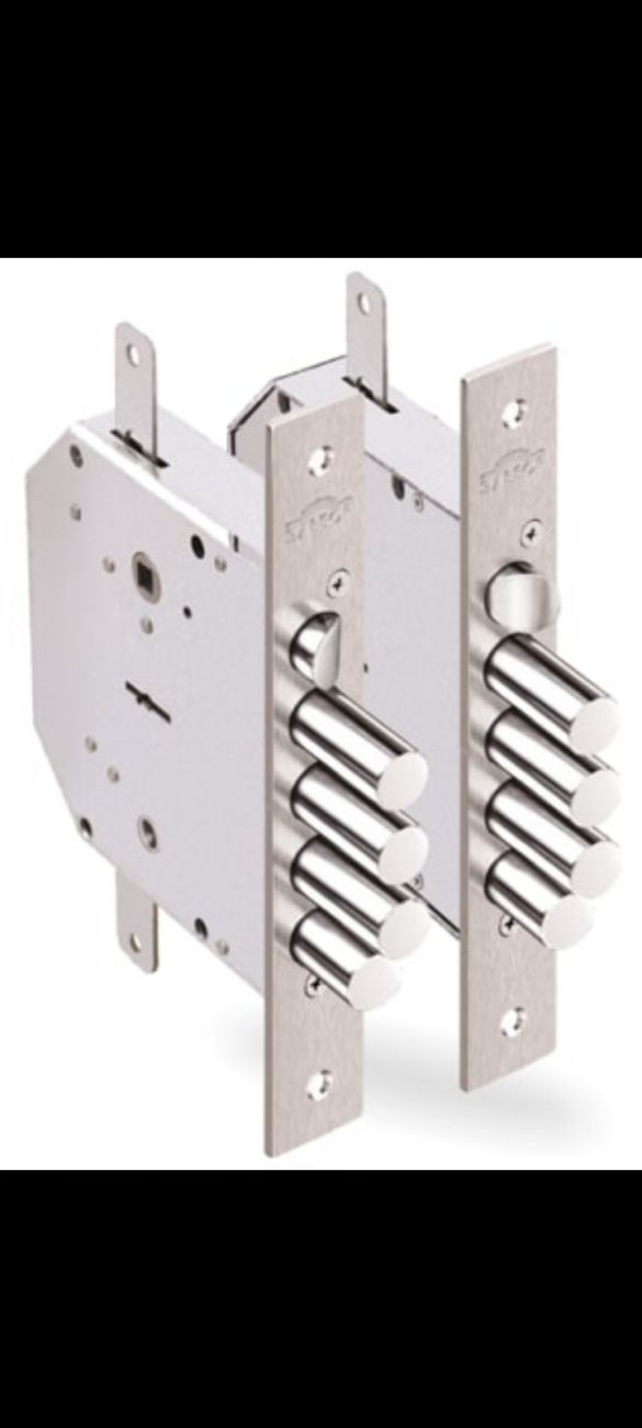 Замок Elbor (Эльбор) врезной сувальдный с задвижкой и защёлкой Гранит 1.06.42 (левый) с тягами, 5 кл. /