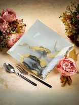 Тарелка обеденная, стекло, 23х23 см, квадратная, Флюид, Daniks