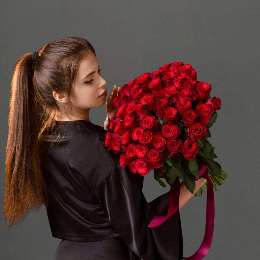 51 красная роза 40 см (Кения) под ленту