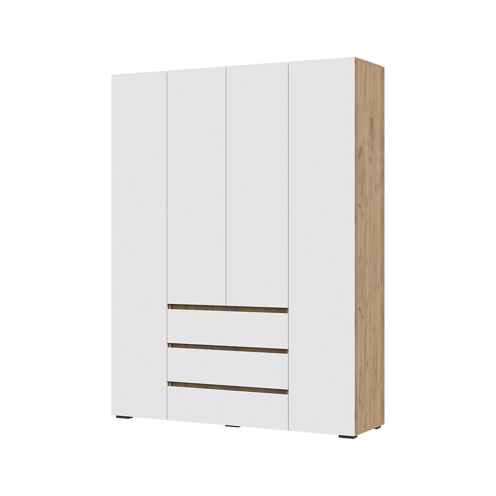 Шкаф четырехстворчатый с ящиками ХЕЛЕН ШК-05 дуб крафт золотой,белый