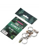 Хомут обжимной червячный, 12-20 мм, нержавеющая сталь, 5 шт, индивидуальная упаковка, Grandy