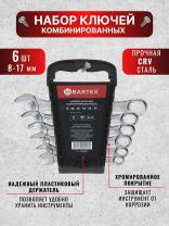 Ключ комбинированный, 6 предметов, Bartex, 8-17 мм, CrV, подвес
