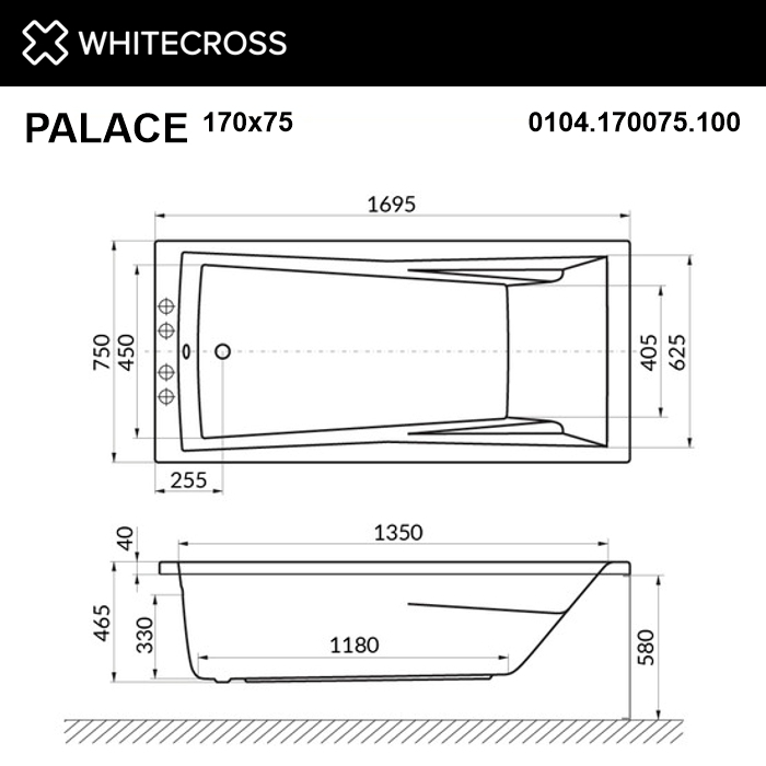 Акриловая ванна WHITECROSS Palace 170x75 с гидромассажем схема 16