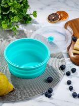 Контейнер пищевой пластик, 0.8 л, голубой, круглый, складной, Y4-6485