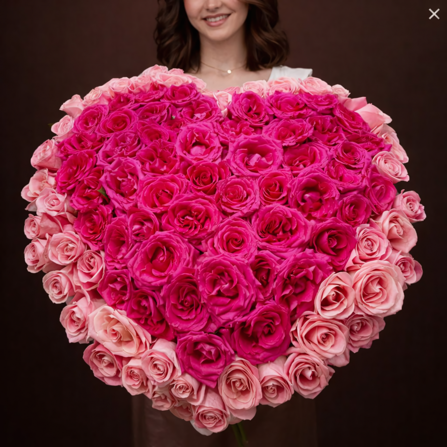 Корзина из 101 розы в виде сердца
