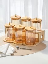 Банка для сыпучих продуктов, стекло, с крышкой, 0.5 л 3 шт, 0.7 л 3 шт, Barouge, BC-007(SET)