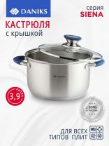 Кастрюля нержавеющая сталь, 3.9 л, крышка стекло, Daniks, Сиена, SD-A93-20, индукция