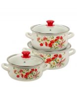 Набор посуды эмалированная сталь, 3 предмета, кастрюли 2, 3, 4 л, Керченский металлургический завод, Астры-1-Экстра, белый