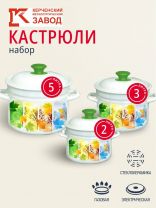 Набор посуды эмалированная сталь, 6 предметов, 2, 3, 5 л., МП, Керченский металлургический завод, Сезон-1, белый